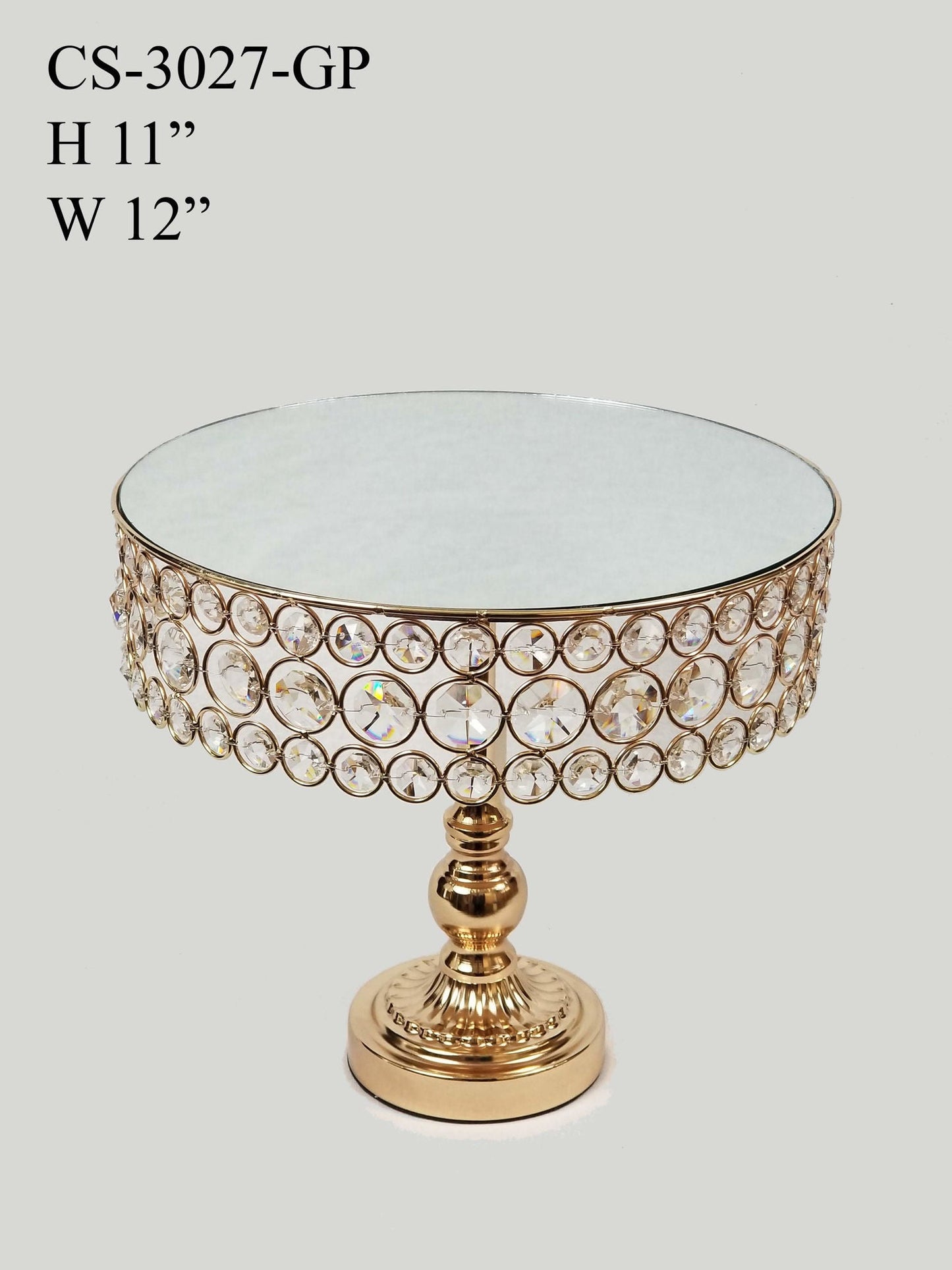 CS-3027-GP - 12" Gold Sparkling Crystal Beaded Cake Stand with Mirrored Top