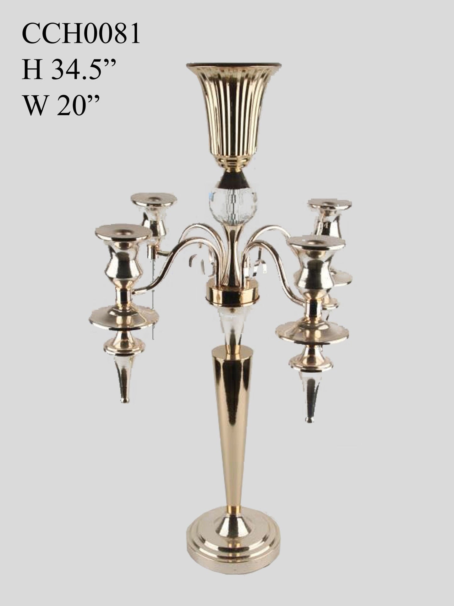 CCH0081 Gold - Gold Metal Candelabra 4 Arms and 1 Flower Riser 27"