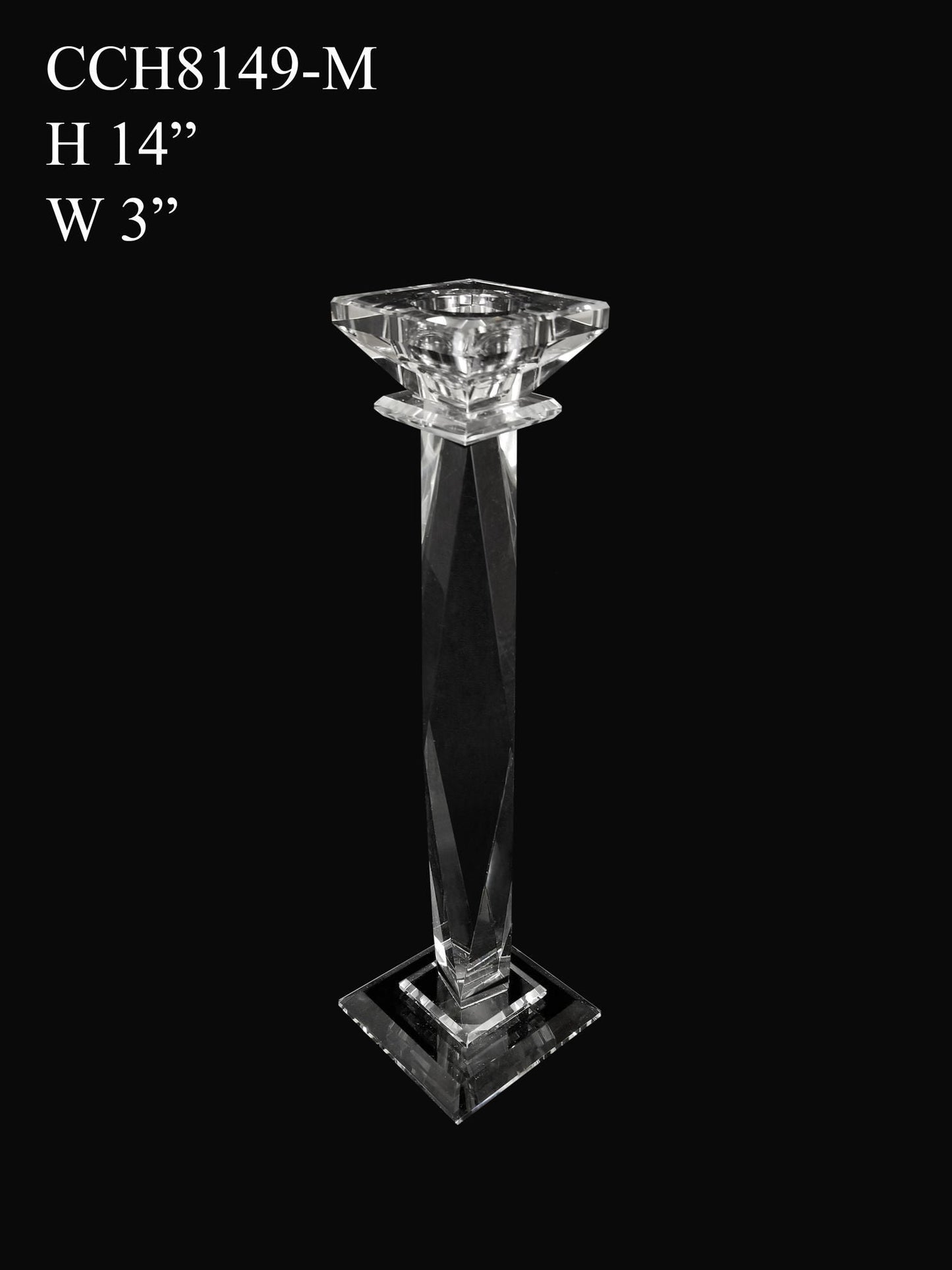 CCH8149-M - Premium Glass Crystal Pillar Candle Holder 14"
