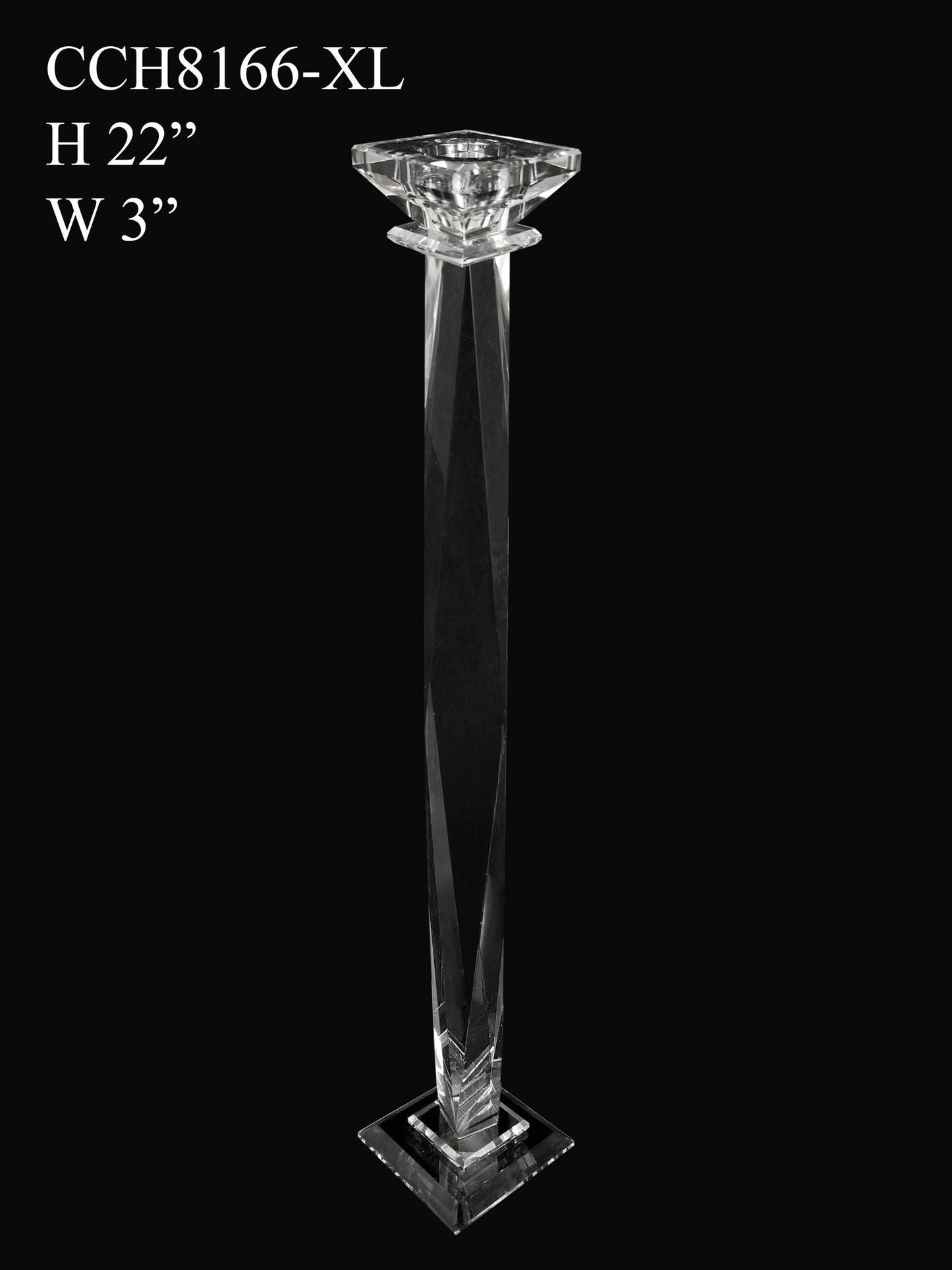 CCH8166-XL - Premium Glass Crystal Pillar Candle Holder 22"
