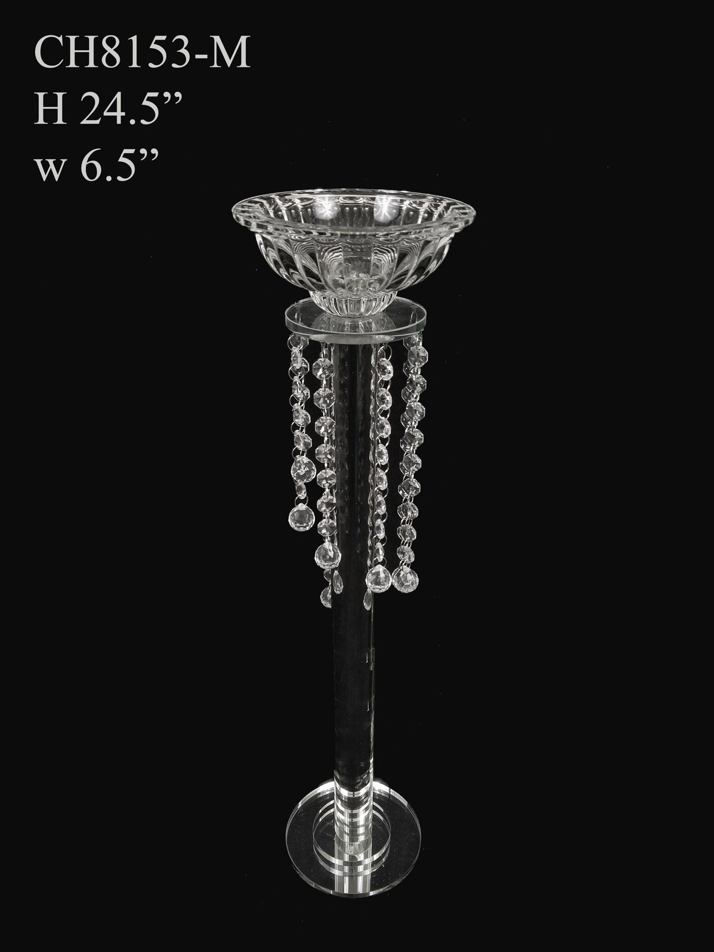 CH8153-M - Premium Glass Crystal Pillar Candle and Flower Holder 24.5"