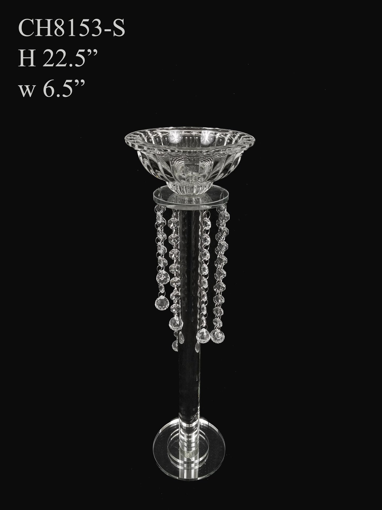CH8153-S - Premium Glass Crystal Pillar Candle and Flower Holder 22.5"
