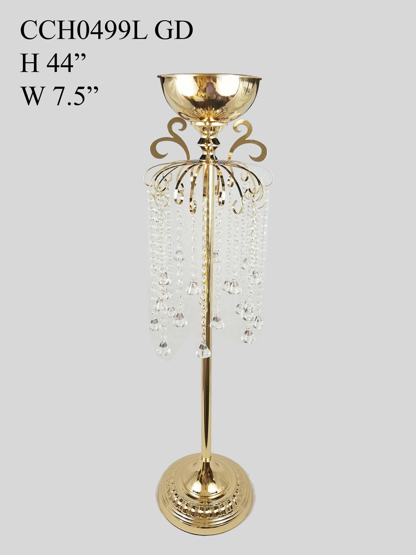 CCH0499L GD - Tall Gold Goblet Stand with Hanging Crystal Chain 44"