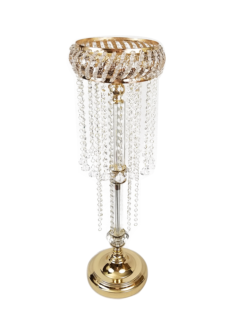 F111 GD - Metal Stand with Crystal Chain Chandelier Stand and Crystal Holder 33"