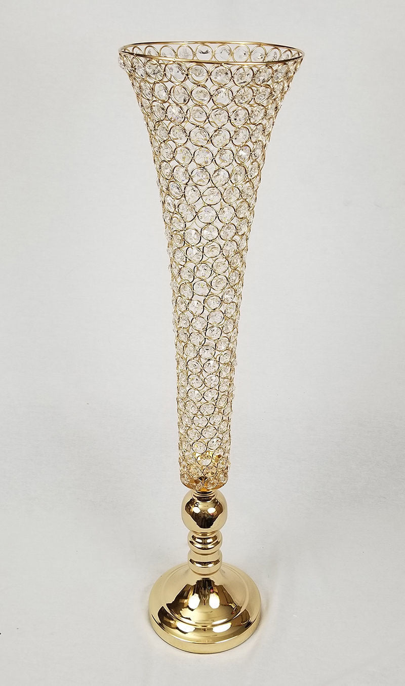 CCH0088-80 - Gold Crystal Trumpet Vase For Flowers 32.5"