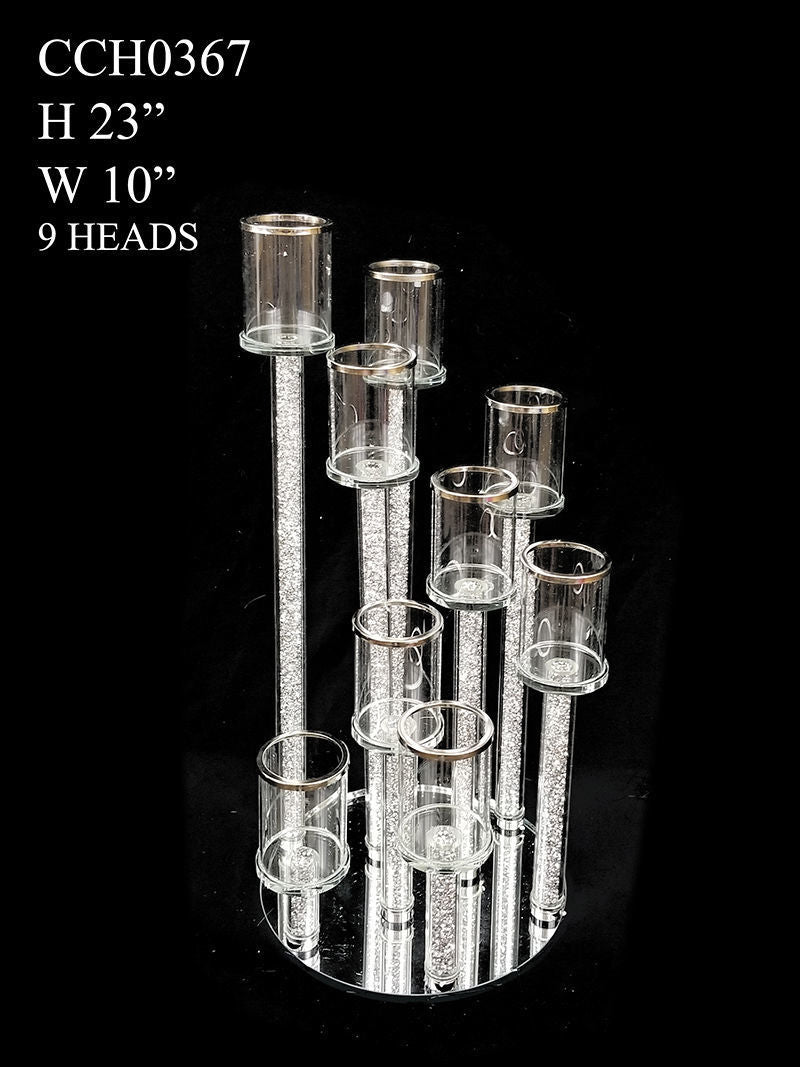 CCH0367 - 9 Head Candlestick Holders with Glitter Detail Wedding Table Centerpiece 23"