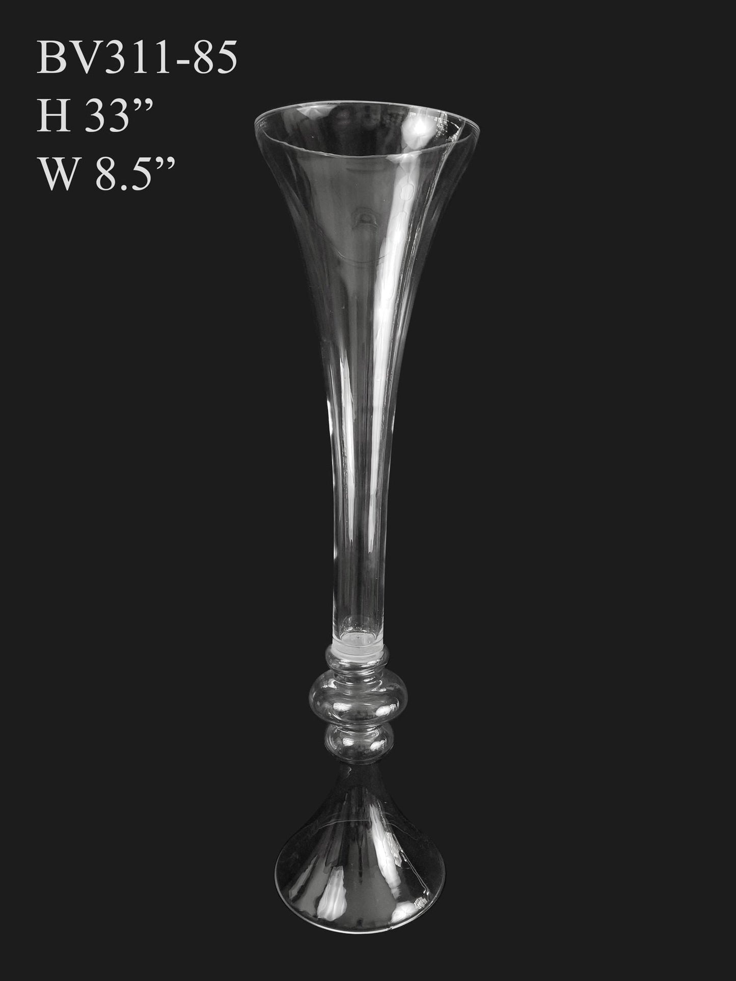 BV311-85- Clear Unique Flair Trumpet Glass Vase 33"