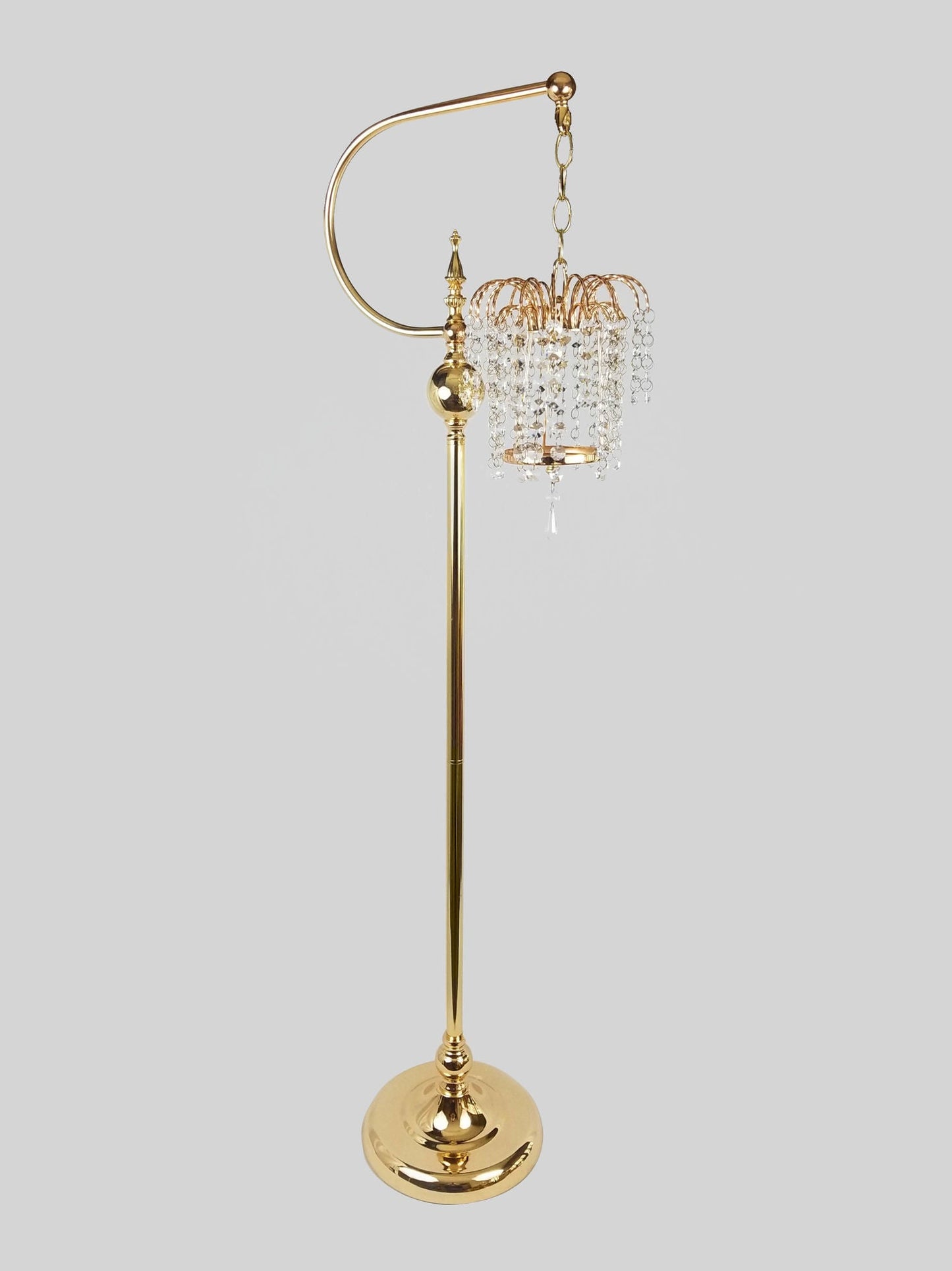 CH5463 Gold - Tall Hanging Candle Holder with Crystal Pendant 46"
