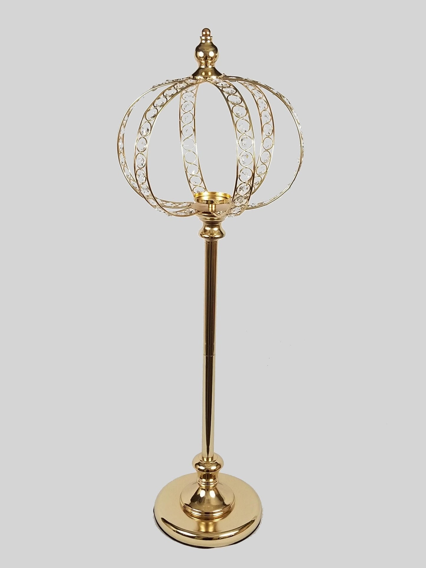 ZT-NG01 - Tall Gold Candle Holder with Embedded Crystals and Crown Design 34"