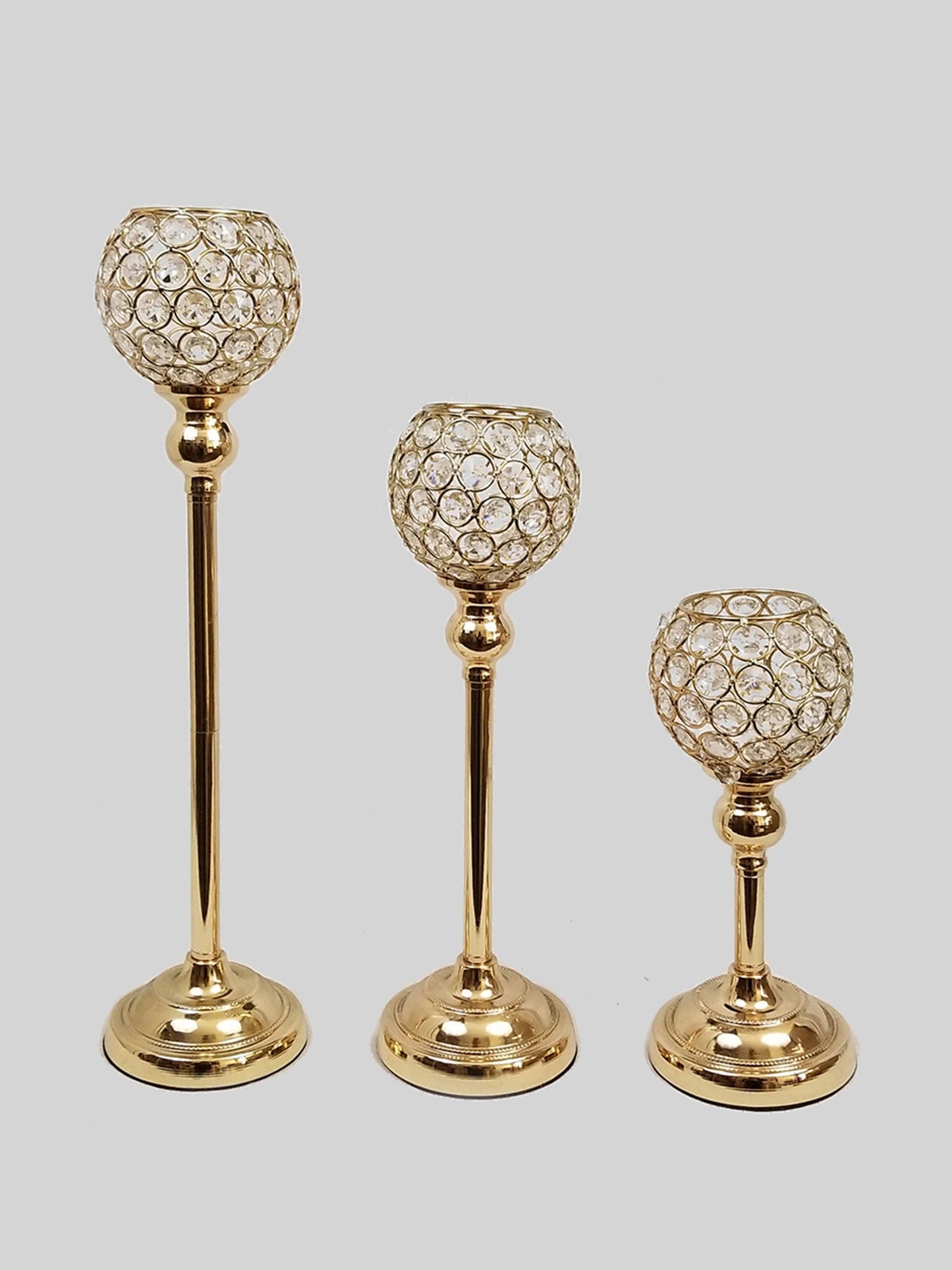 ZB-10-GP - Set of 3 Crystal Goblet Votive Candle Holders