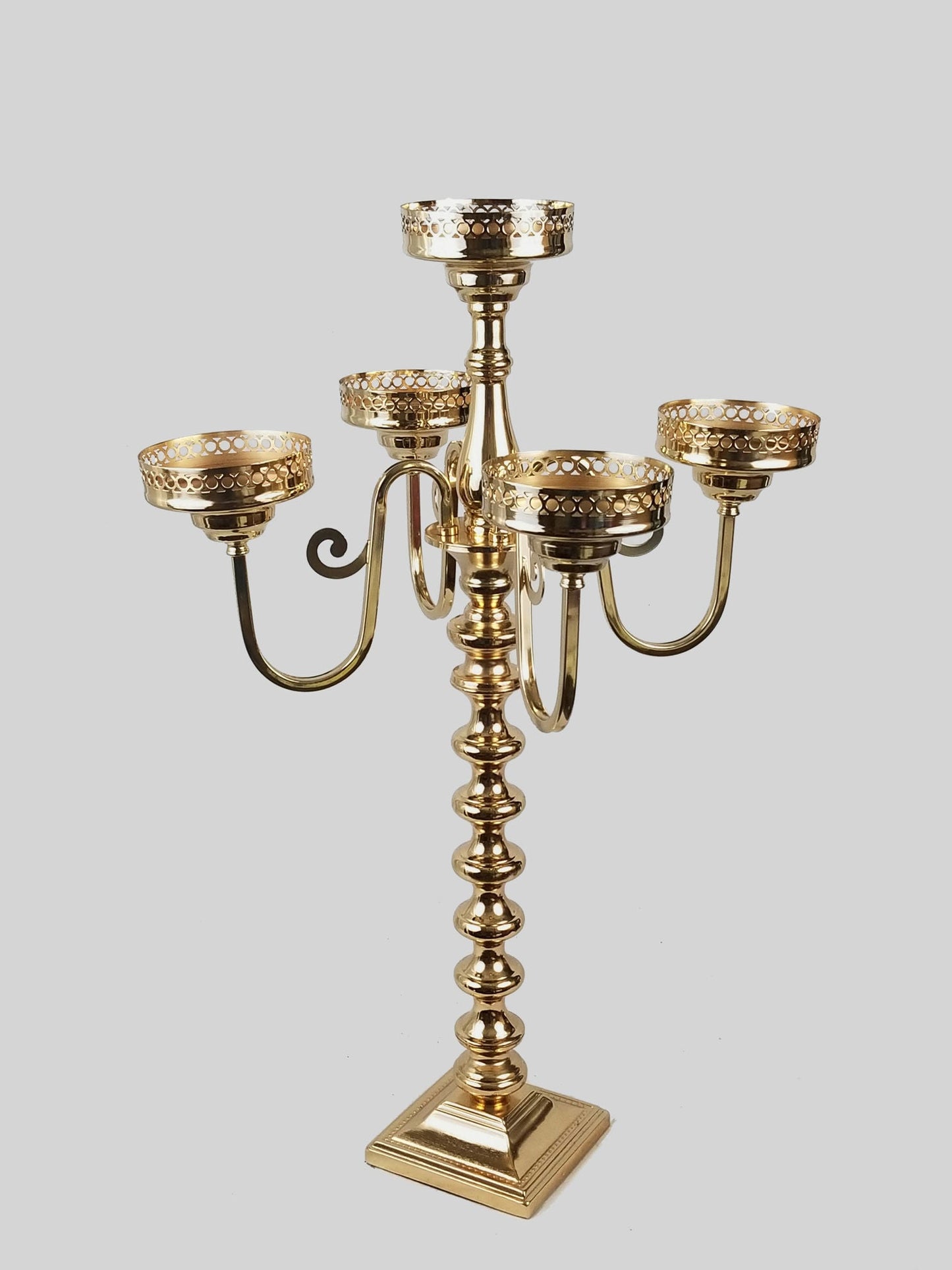 CCH0468 - Gold Metal Candelabra 4 Arms and 1 Center Candle Holder