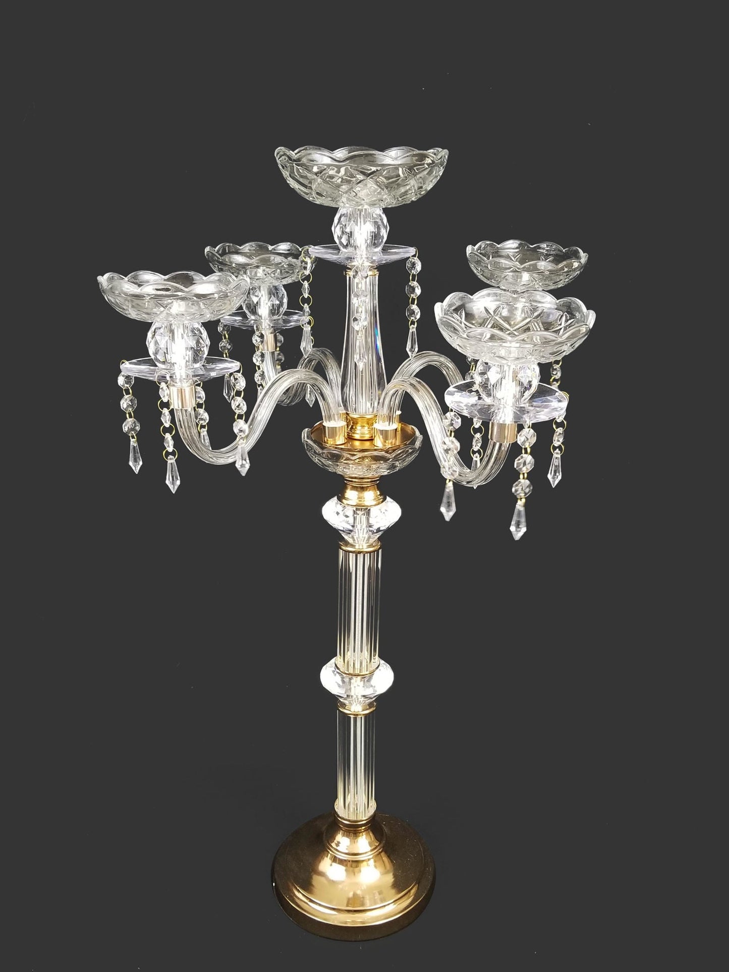 ZT1046-B05 - Clear Crystal Candelabra 4 Arms and 1 Flower Riser 32"