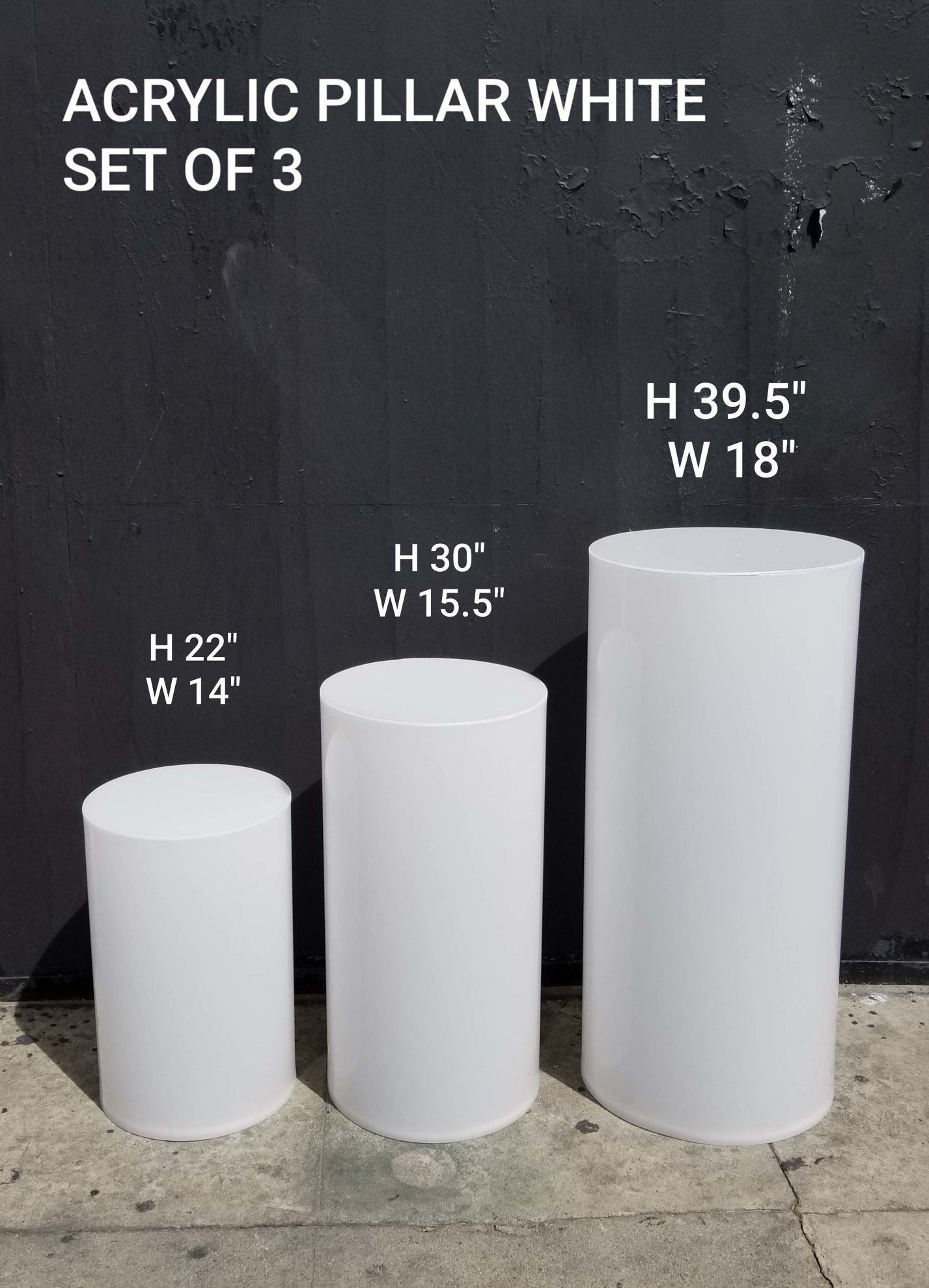 Acrylic Cake Pillar Round Set of 3 White