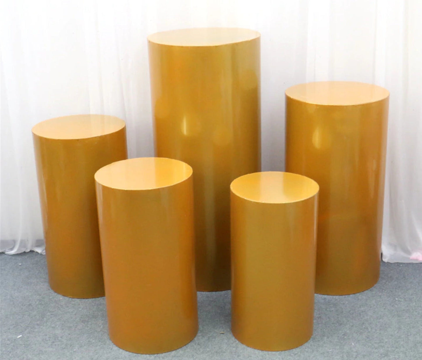 Metal Cake Pillar Round Set of 5 White