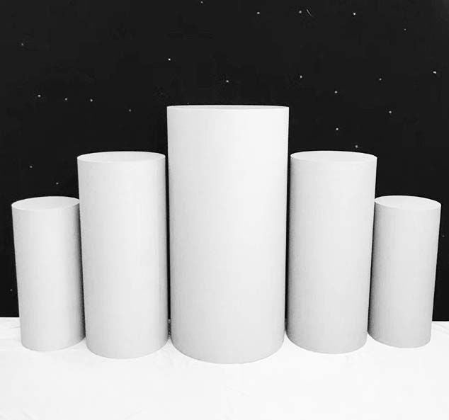 Metal Cake Pillar Round Set of 5 White