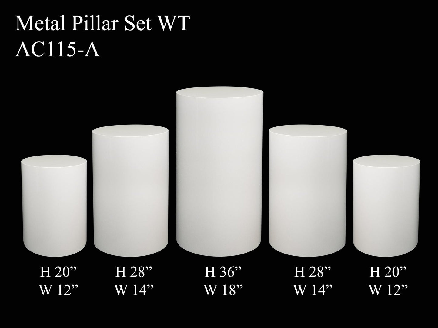 Metal Cake Pillar Round Set of 5 White