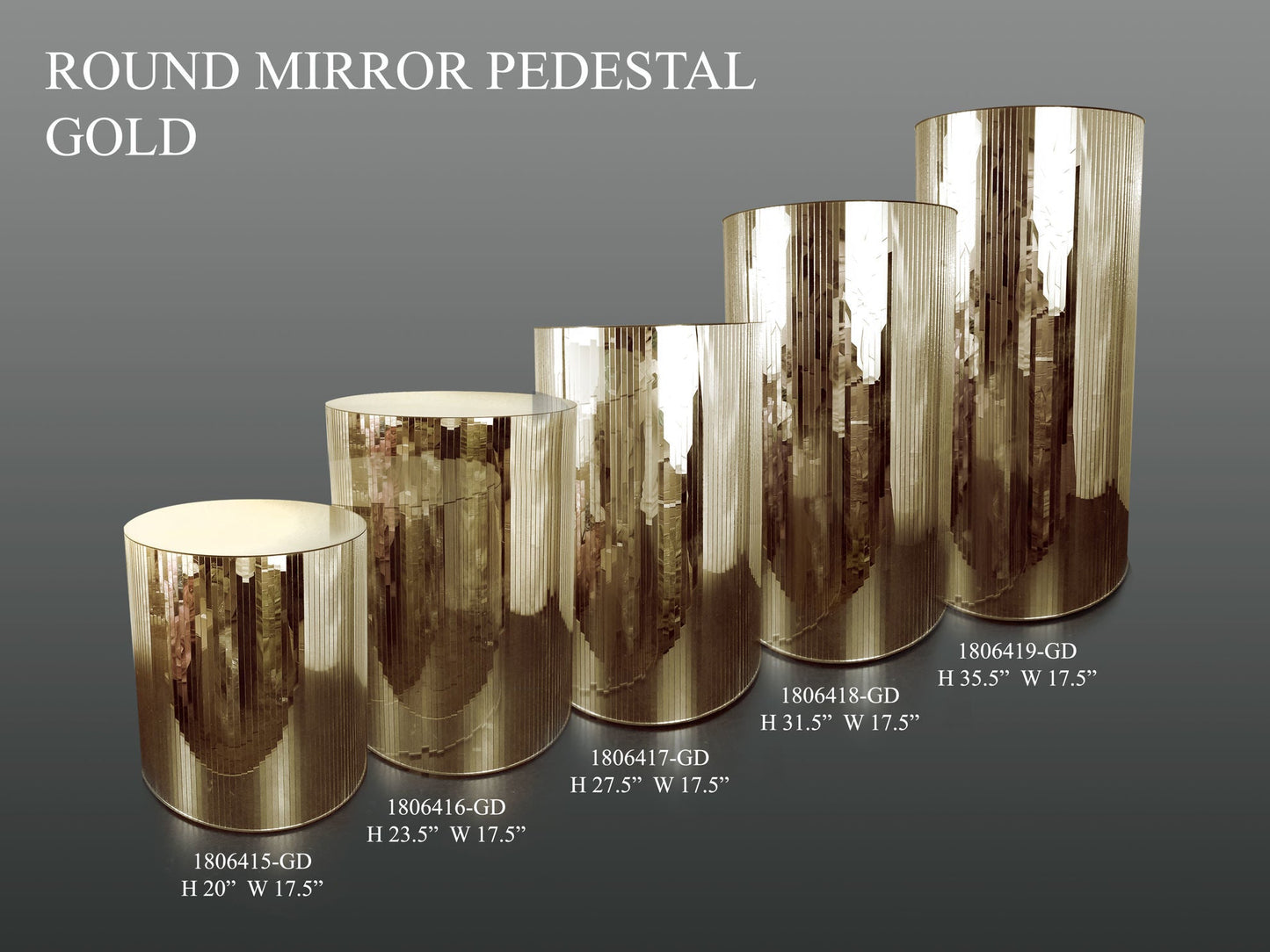 Mirrored Cylindrical Column/Pedestal Gold