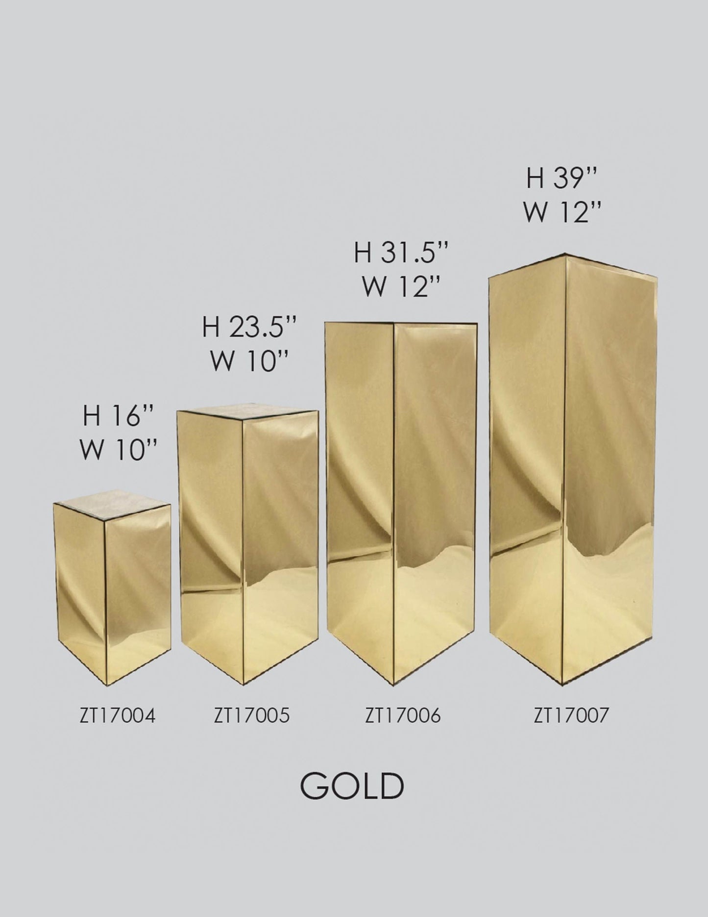 Set of 4 Mirrored Rectangular Column/Pedestal Gold
