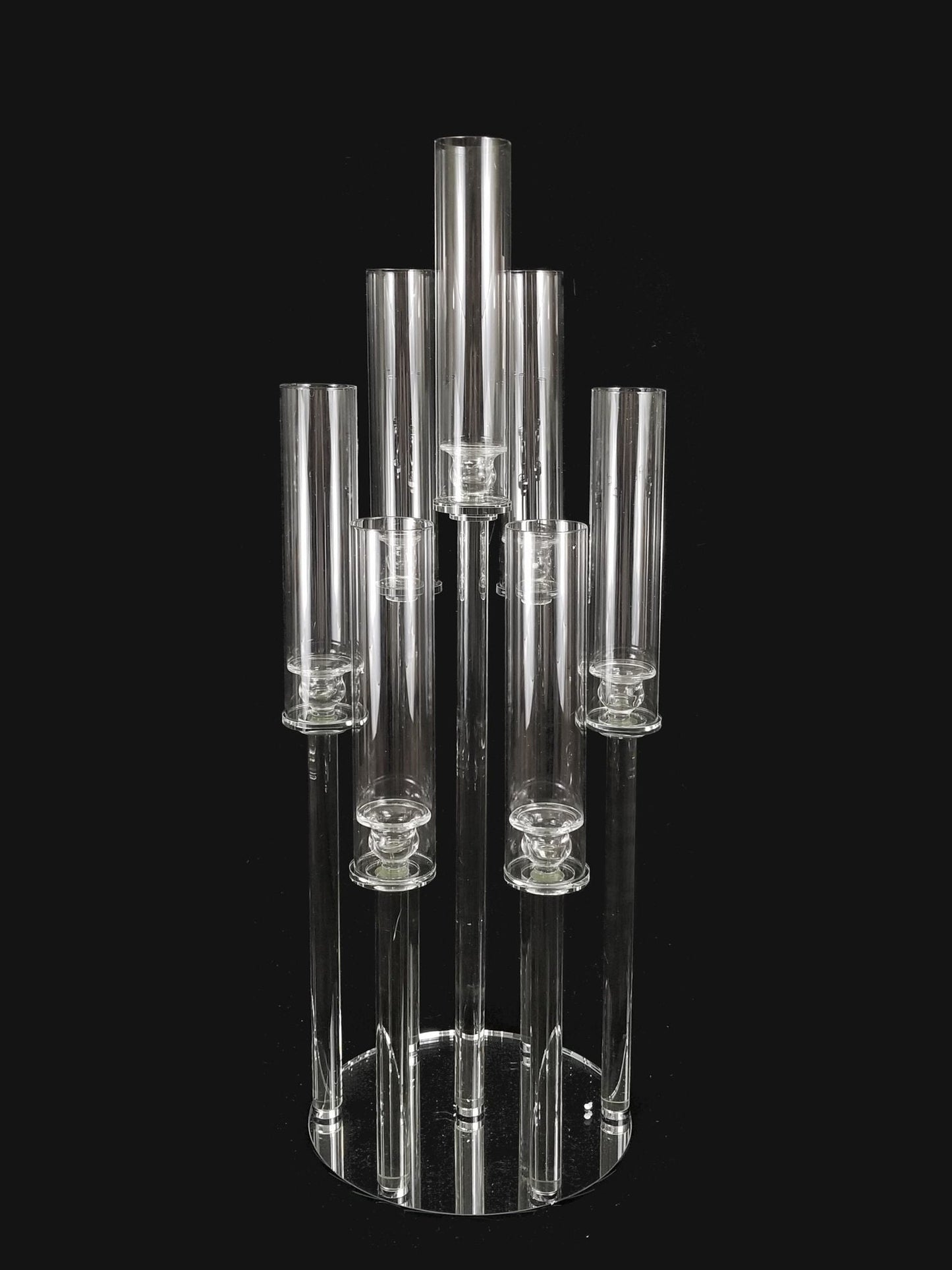 CCH0220-7 - 7 Head Candlestick Holders with Hurricane Tubes Wedding Table Centerpiece 36.5"