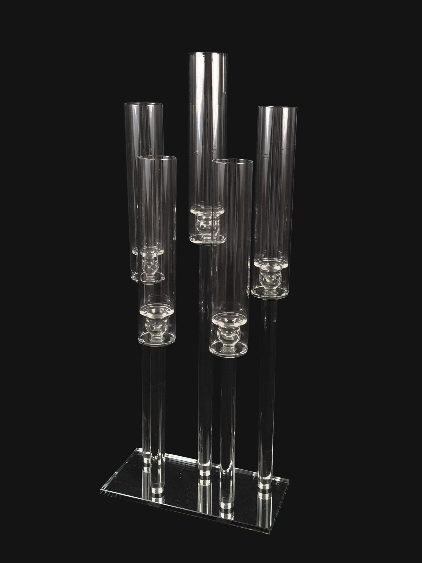 CCH6668 - 5 Head Candlestick Holders with Hurricane Tubes Wedding Table Centerpiece 38"