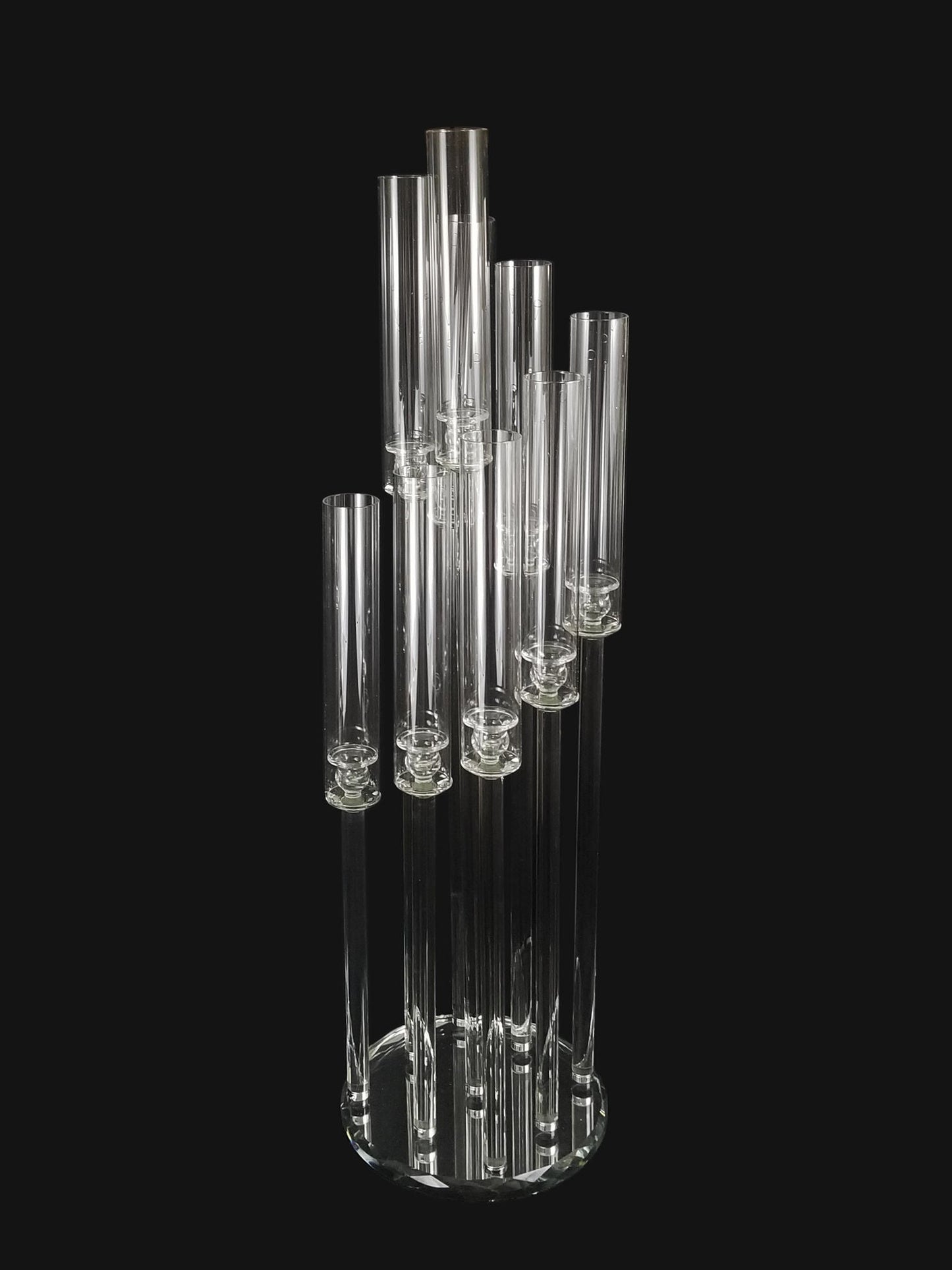 CCH1258 - 9 Head Candlestick Holders with Hurricane Tubes Wedding Table Centerpiece 44.5"