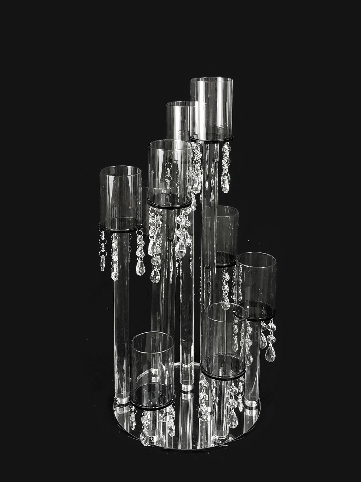 CCH8365 - 9 Head Candlestick Holders with Dangling Crystal Wedding Table Centerpiece 22.5"