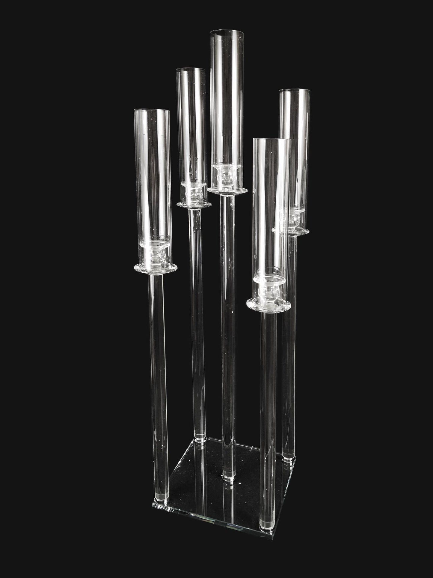 CCH6665S - 5 Head Candlestick Holders with Hurricane Tubes Wedding Table Centerpiece 38.5"