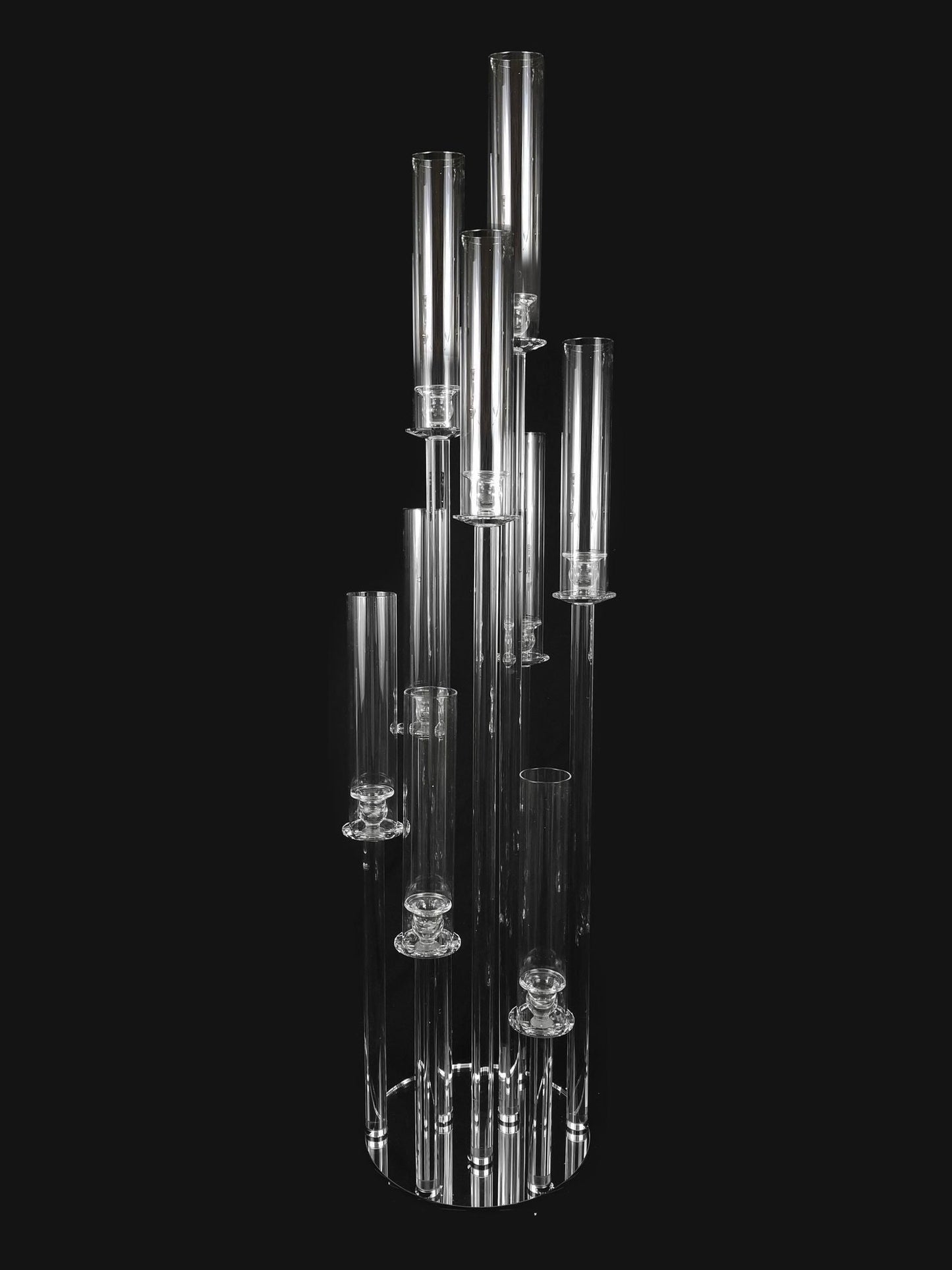 CCH6665-1M - 9 Head Candlestick Holders with Hurricane Tubes Wedding Table Centerpiece 52"