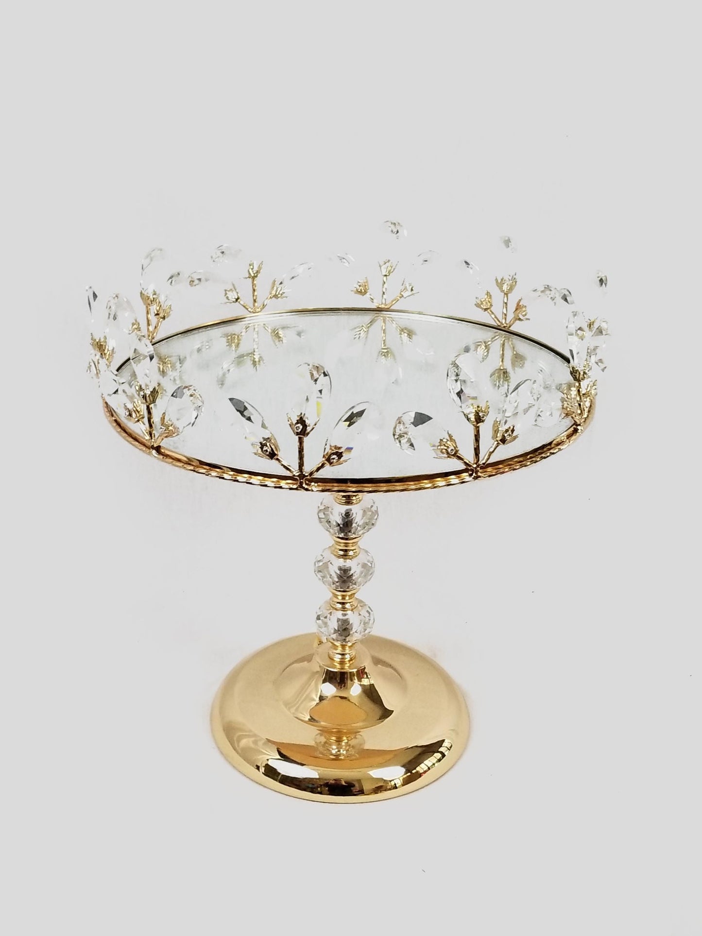 CH5444 GD - 12" Gold Sparkling Crystal Beaded Cake Stand with Mirrored Top