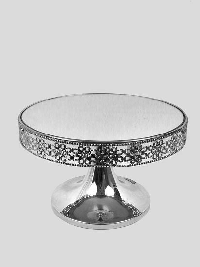 F1164 SL- 12" Metal Silver Cake Stand with Mirrored Top