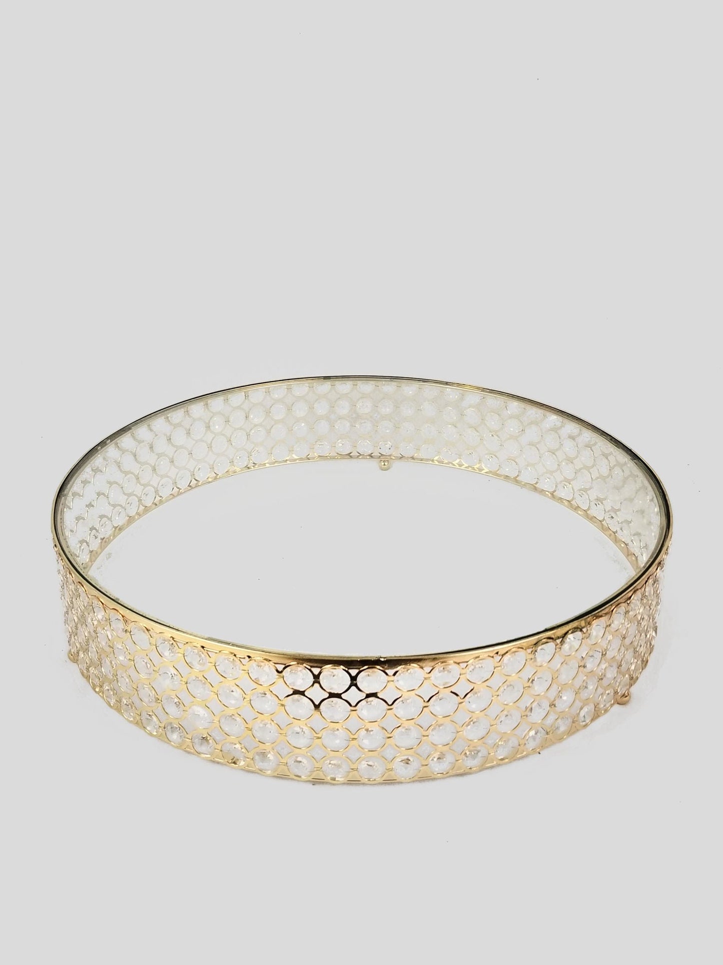 18PF0705 XL - 21.5" Gold Crystal Beaded Metal Riser Cake Stand with Clear Glass Top