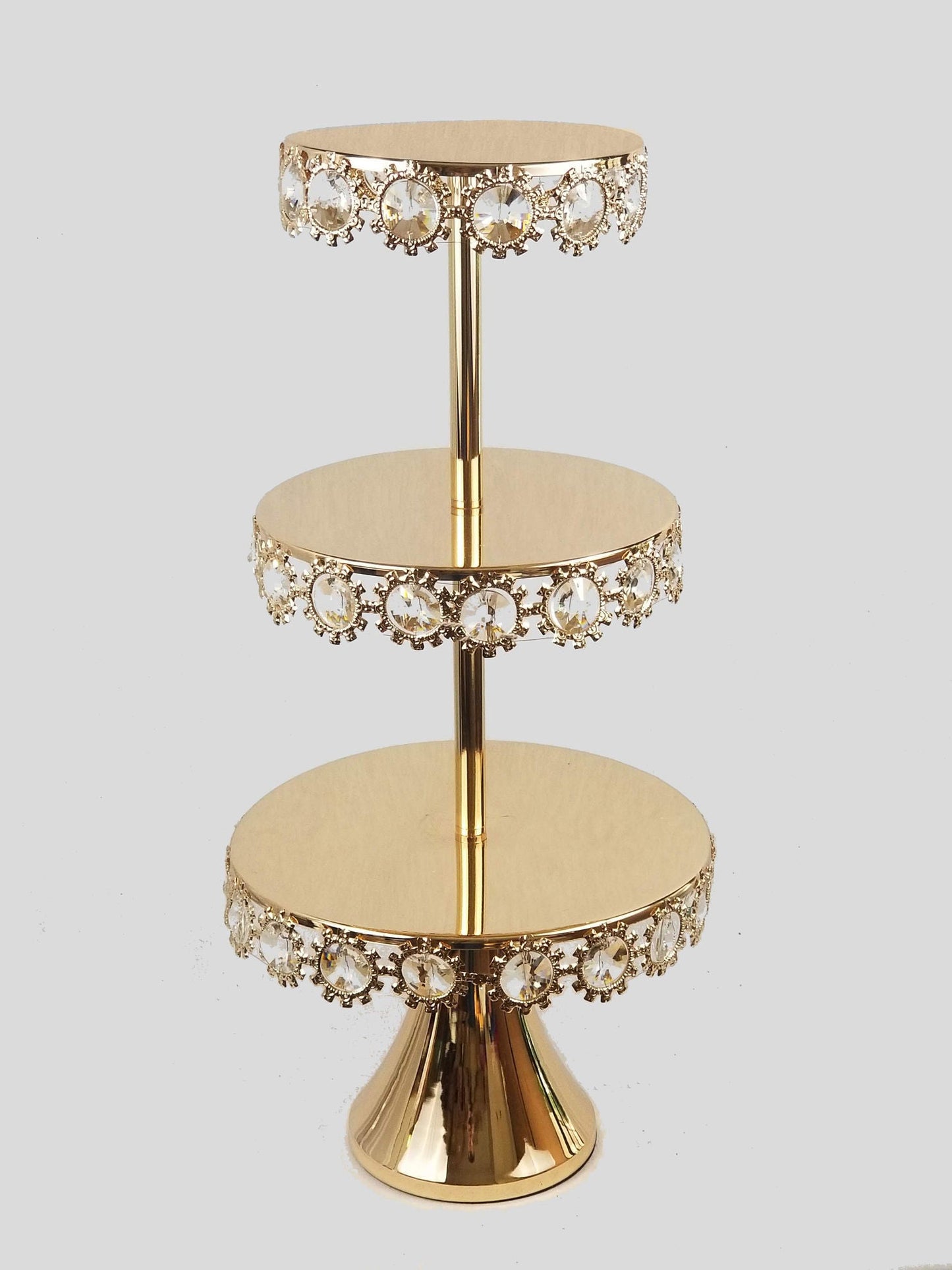 KK4 GD - 3 Tier Gold Premium Metal Cupcake Stand with Round Decorative Crystals