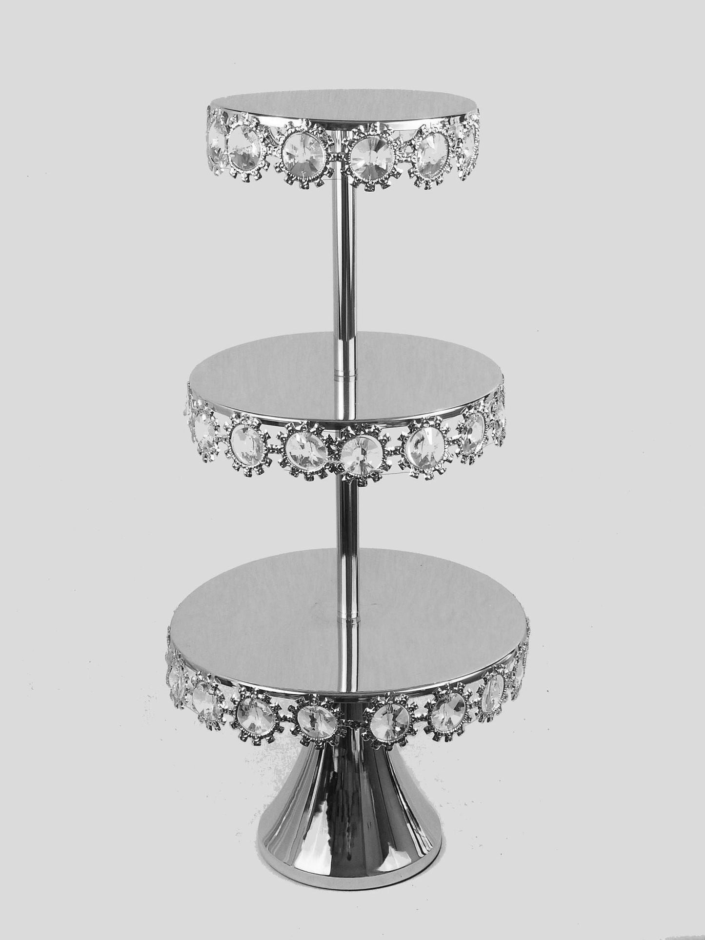 KK4 SL - 3 Tier Silver Premium Metal Cupcake Stand with Round Decorative Crystals