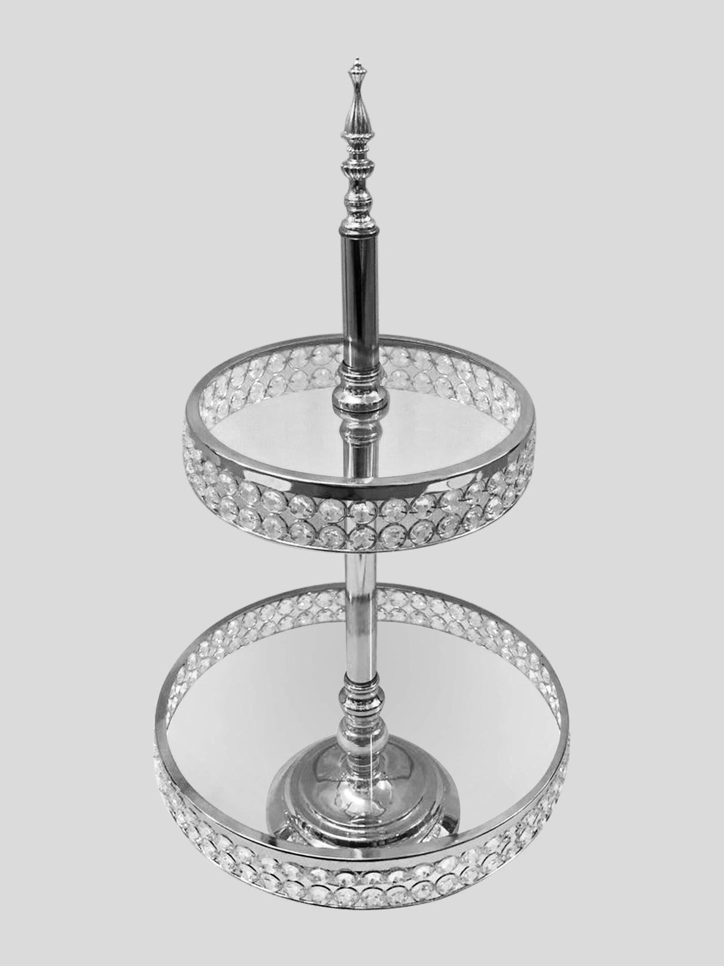 CH7010 SL - 2 Tier Silver Premium Metal and Glass Top Cupcake Stand with Embeded Crystals