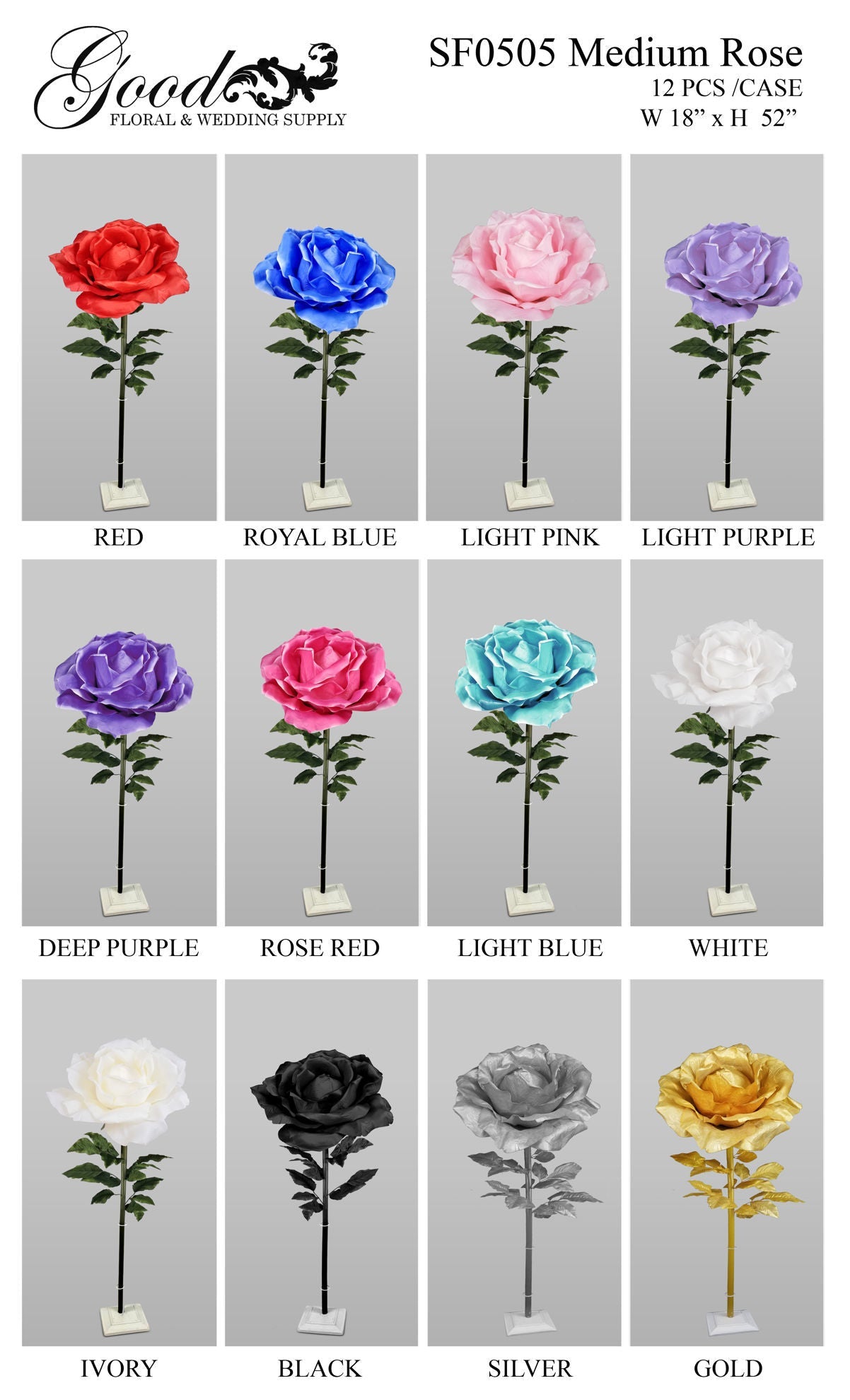 SF05015- 52" Oversized Medium Silk Rose Bloom w/Removable Stem