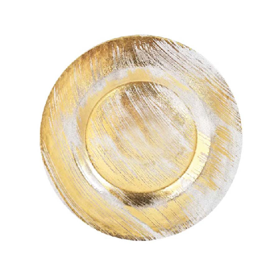 GP5431 GD - 13" Round Gold Metallic Paint Brushed Glass Charger Plates