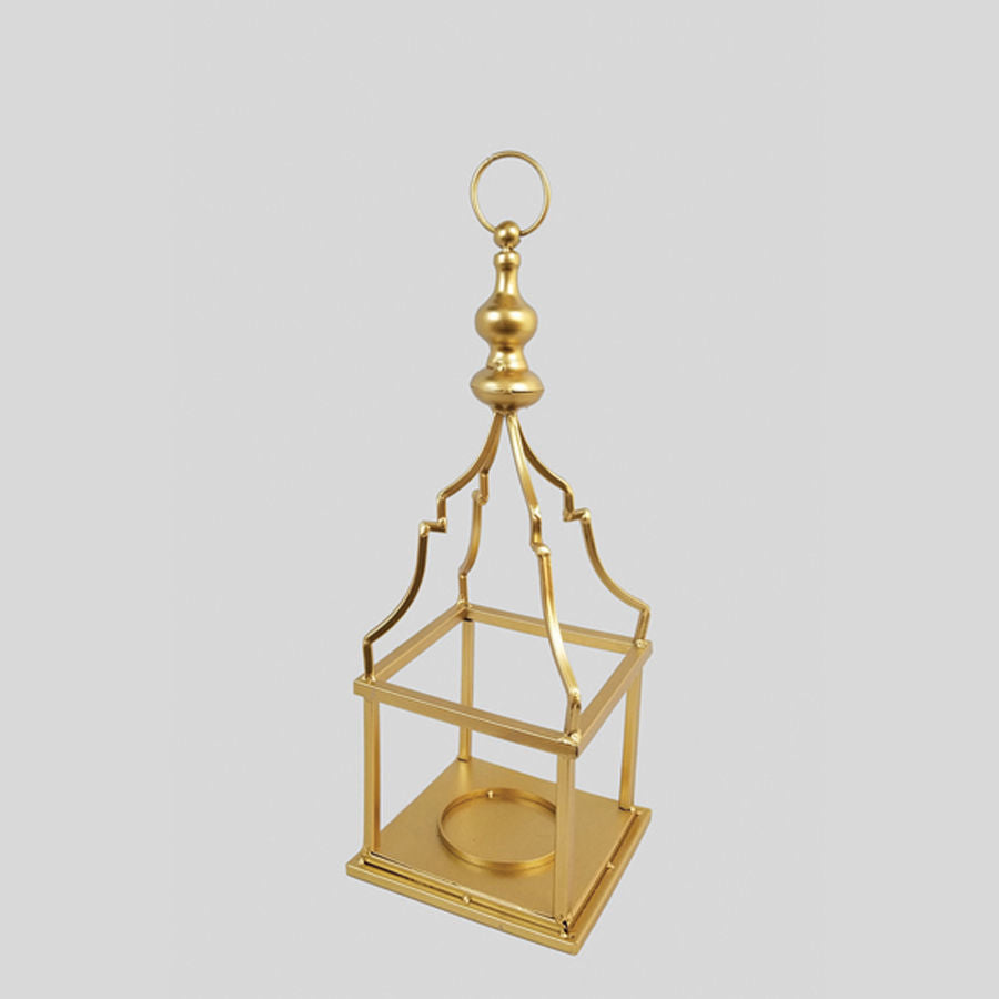 16CF2693 -16" Gold Wire Metal Hanging Lantern Candle Holders