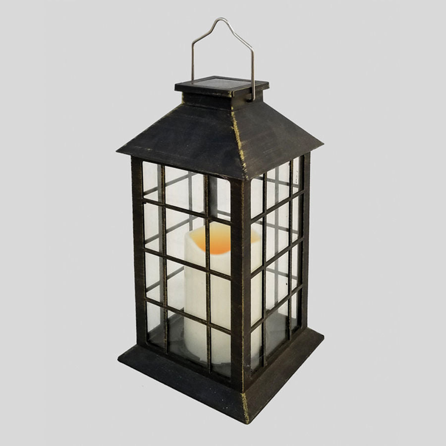 2631 - 11" Tall Black Plastic Lantern and Grid Panels With LED Candle