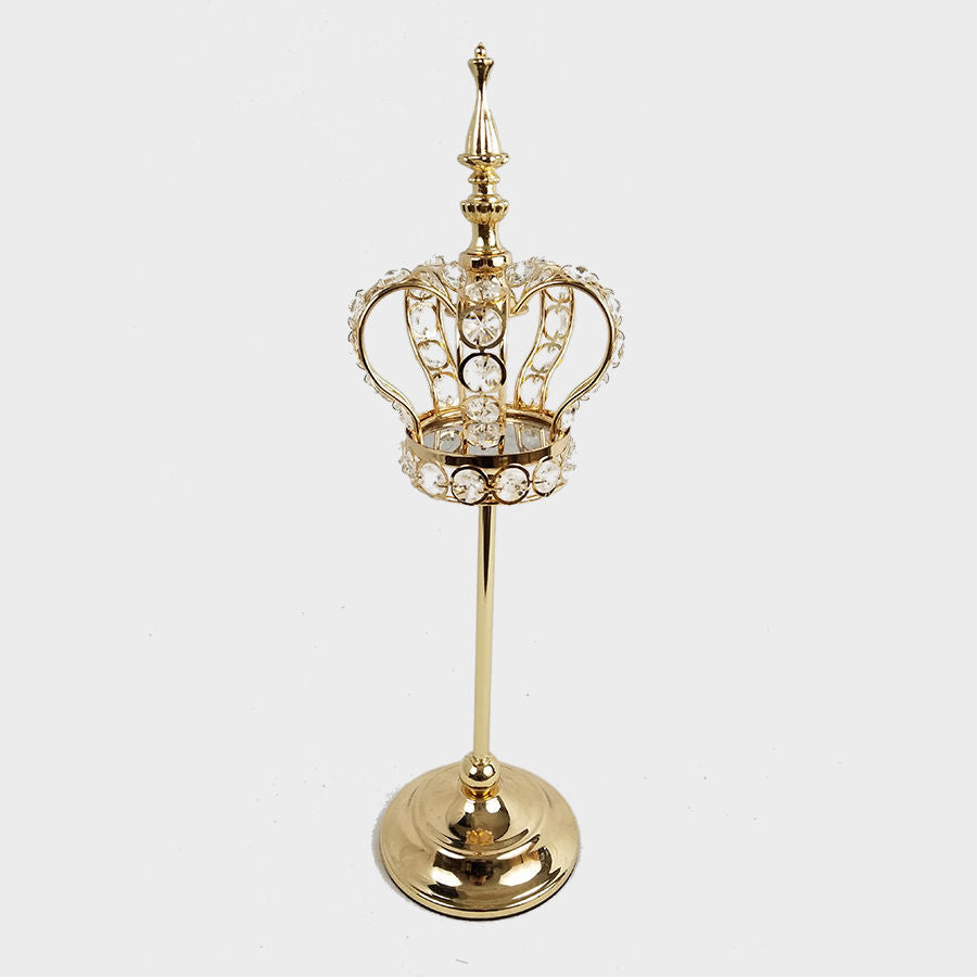 CH5468 GD - 17.5" Gold Crystal Bead Crown with Stand Centerpiece