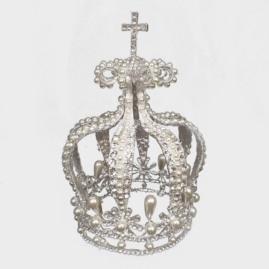 11024 Silver - Vintage Royal Crown Cake Topper Decor with Crystal and Pearls