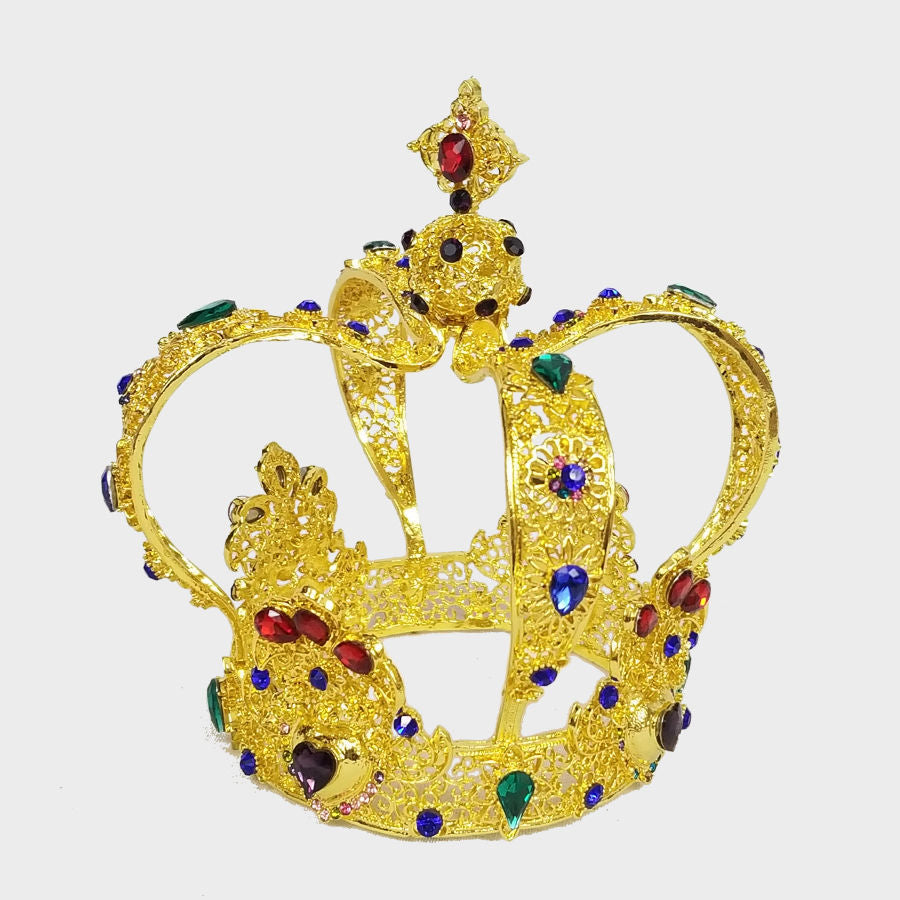 HG501-GD - 6" Gold Vintage Royal Crown Cake Topper Decor With Colored Gems