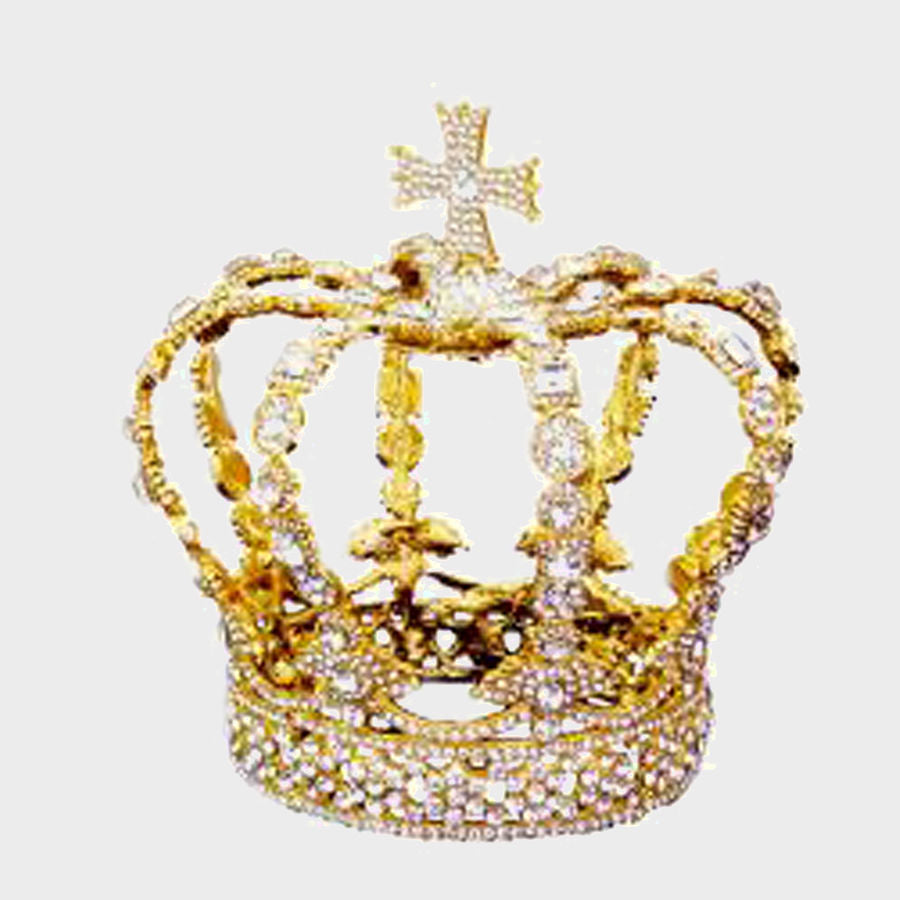 HG500-GD - 6" Gold Vintage Royal Crown Cake Topper Decor with Cross and Crystals