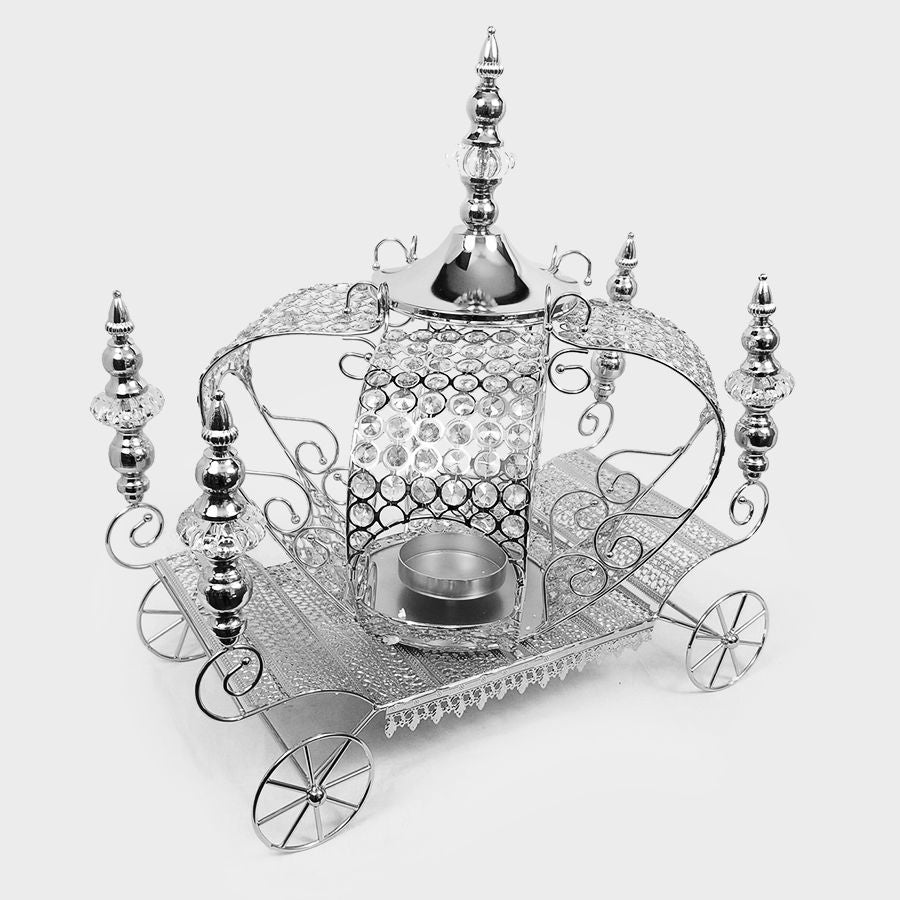 0314 SL - 21" Silver Crown Metal Carriage with Crystals Centerpiece