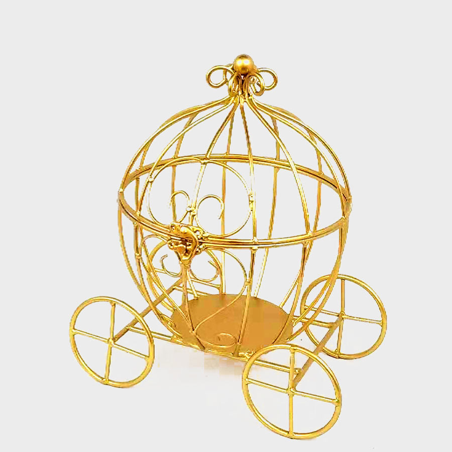 PF0111 - 12" Gold Cinderella Carriage Card Display Candle Holder
