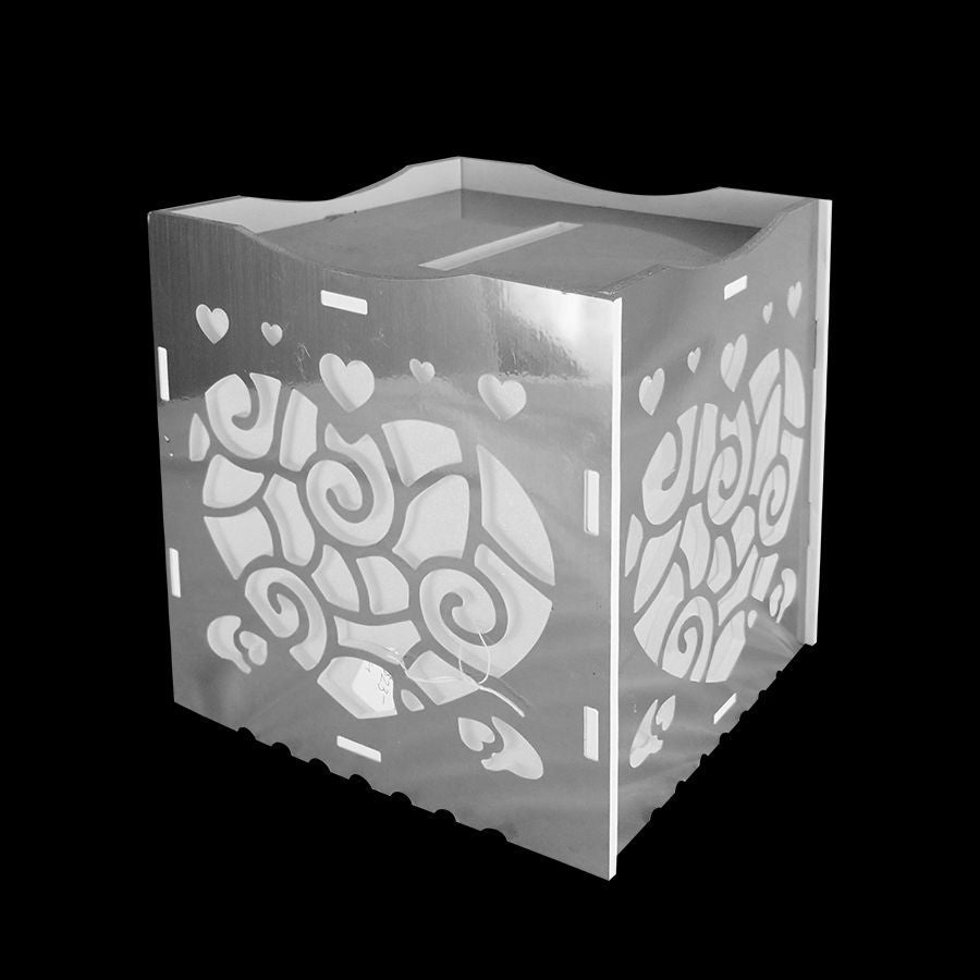 WM-HBX02 SL - Silver square Money Box with Laser Cut Heart Shape