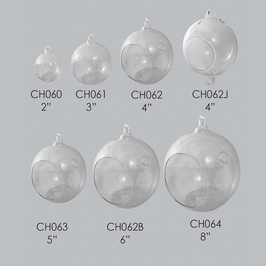 CH062B - 6" Glass Terrarium Globe Hanging Plant Holders