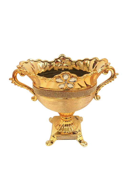 663-2 - Gold Vase Elegant Ceramic with Crystal Detail 14"