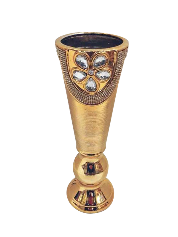 404-1U - Gold Vase Elegant Ceramic with Crystal Detail 16"