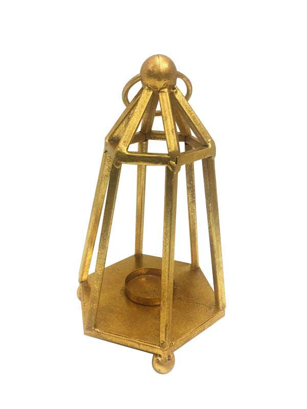 FJ70326 - Gold Geometric Metal Wired Decor Lantern Candle Holder 10"