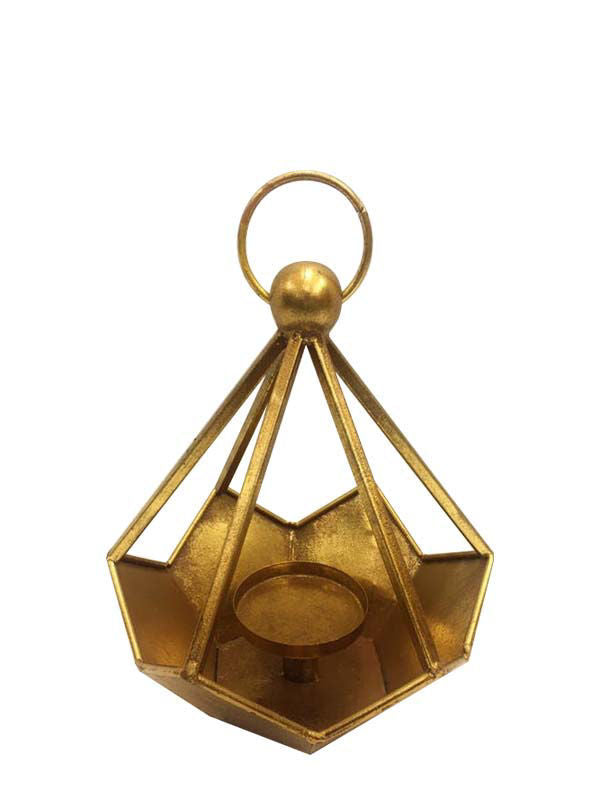 FJ70328 - Gold Geometric Metal Wired Decor Lantern Candle Holder 11"